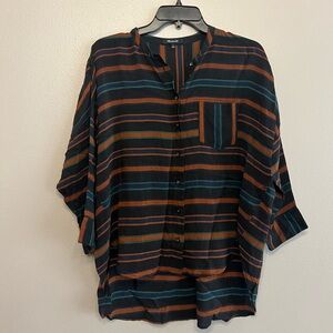 Madewell Womens Small Striped Silk Button-Up Shirt